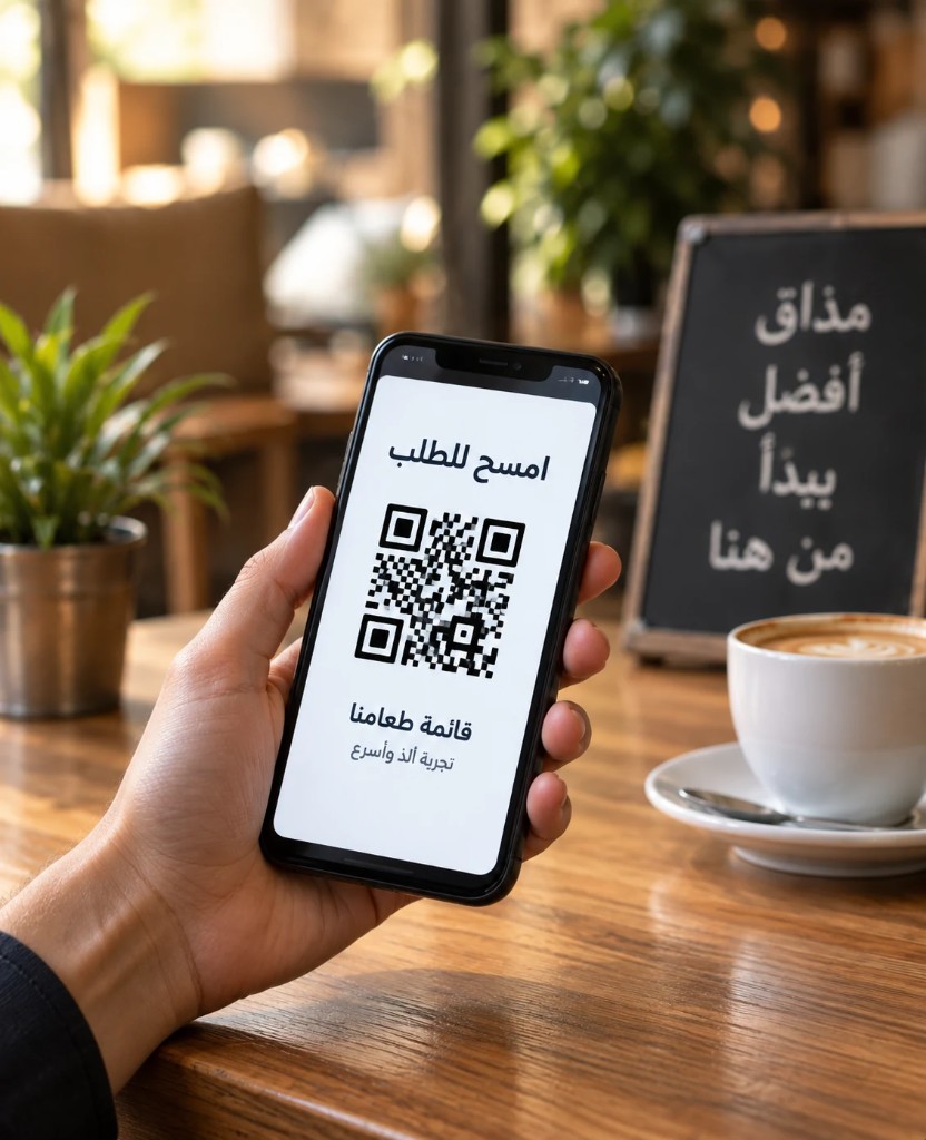 Digital menu via QR code in a café